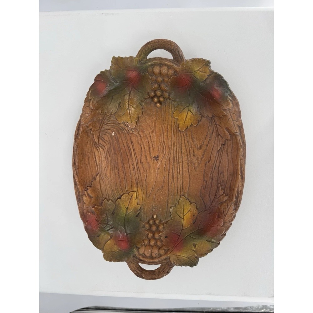 Serving Tray Grapes Vintage Faux Wood Wall Decor 1960s Hand Painted